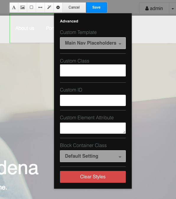 Custom template menu